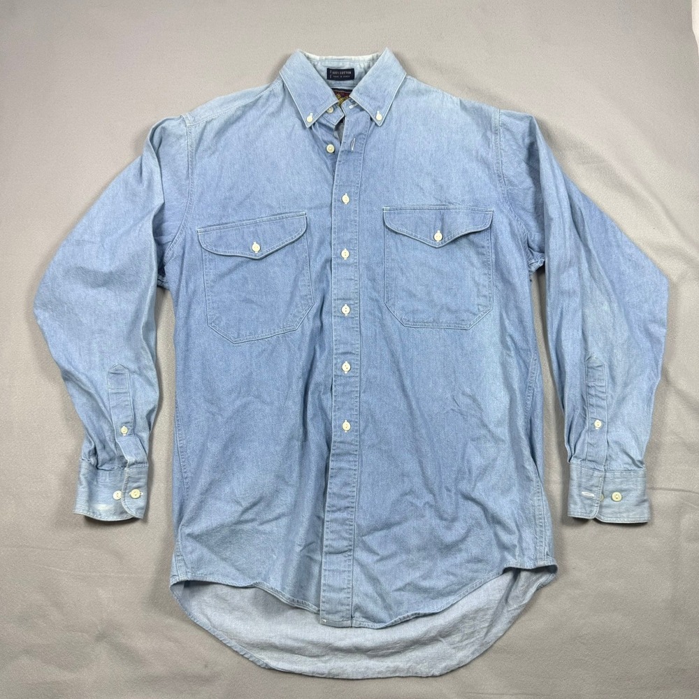 Vintage Chaps Ralph Lauren Denim Shirt Mens Medium Light Wash Long Sleeve Cotton